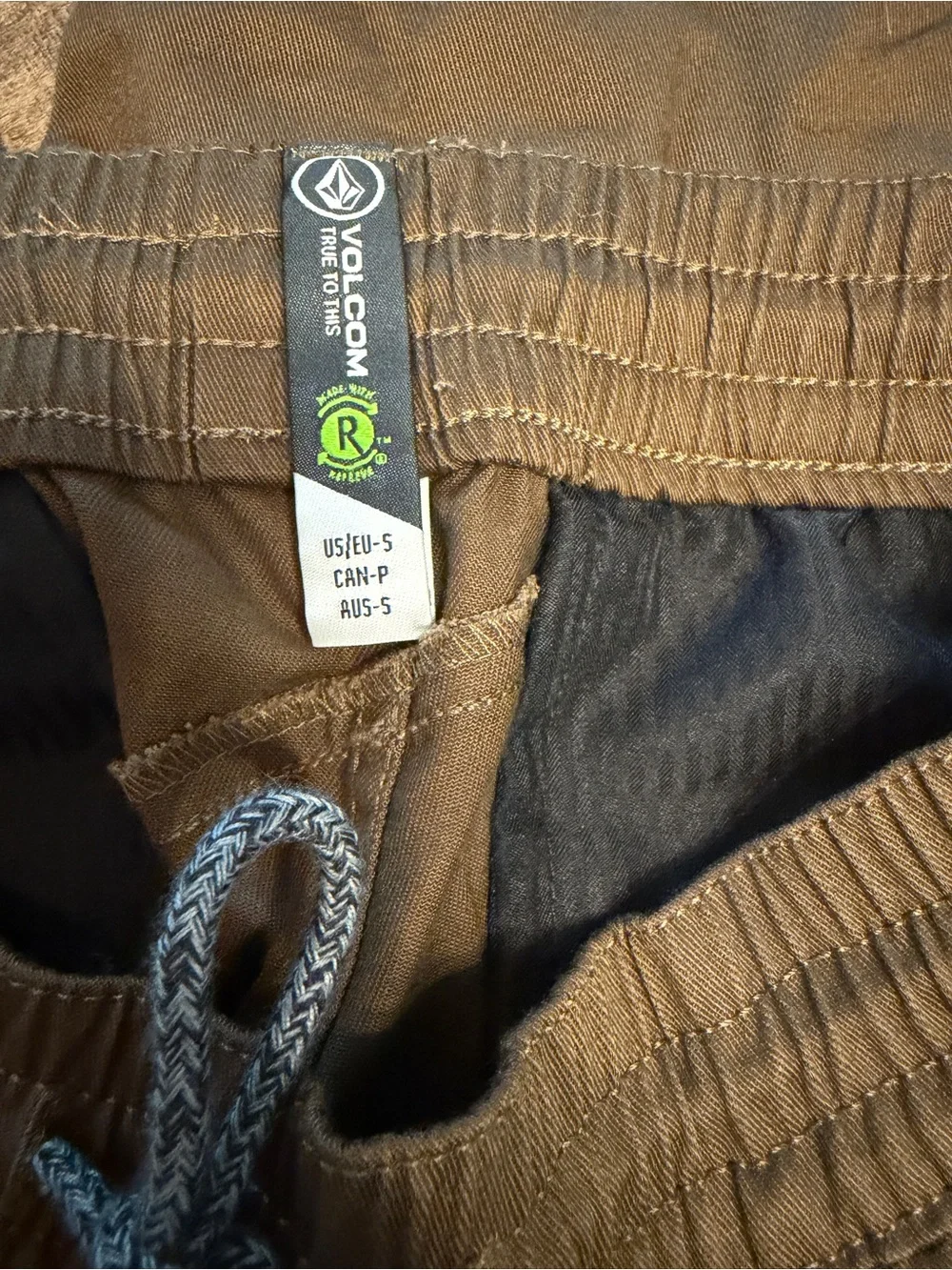 Volcom Men's Olive Brown Elastic-Waist Athletic Shorts